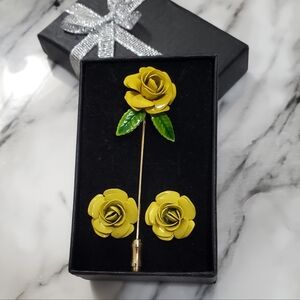 Vintage Yellow and Green Floral Pin Set